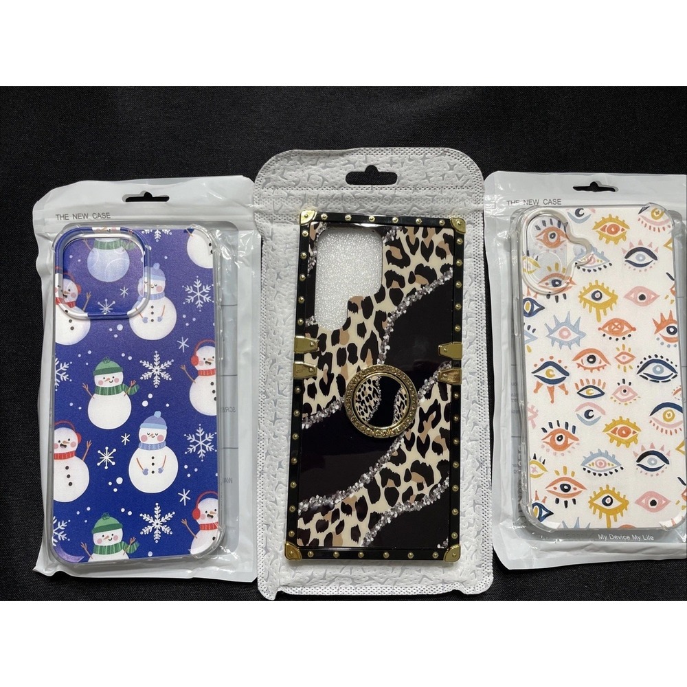 iPhone 13/14 & 14 Pro Max Case Lot of 3 – Snowman Leopard Eyes NEW